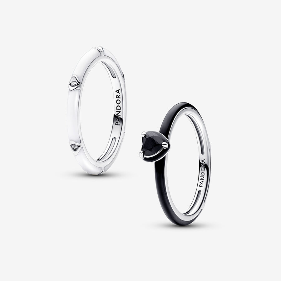 Pandora ME Black Heart & White Enamel Rings Gift Set image number 0